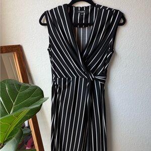 Roz & Ali Black and White Striped Midi Dress